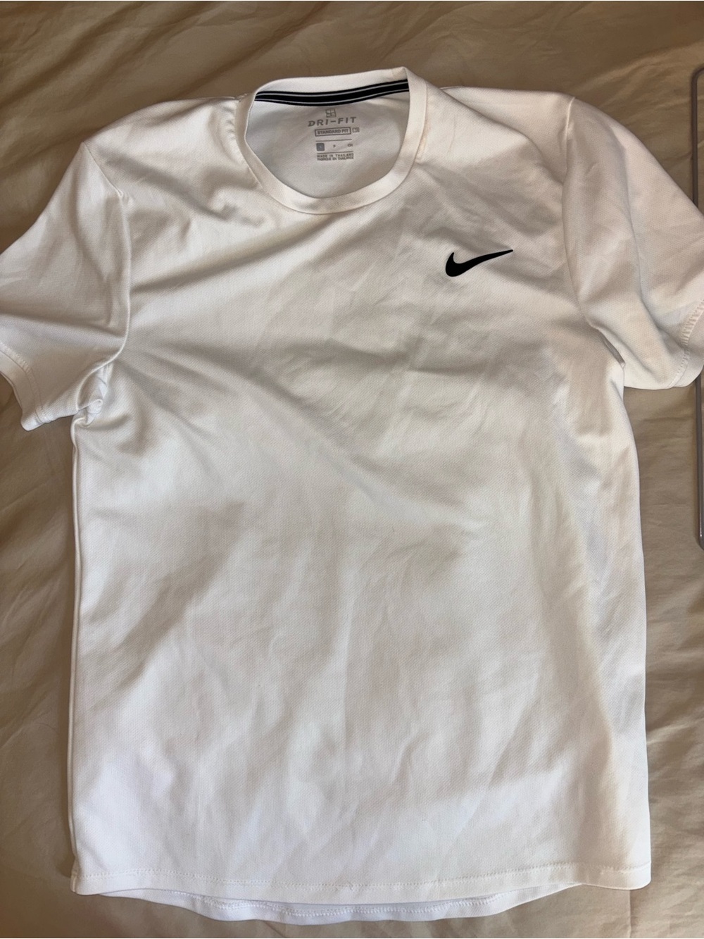 Nike White Short-Sleeve Dri-FIT Crew Tee with Black Swoosh